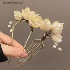 vhddyvikgnon Elegante Vintage Liga Hairpin Magnólia Design Acessórios Para O Cabelo Penteado Realçador Decorativo Headwe