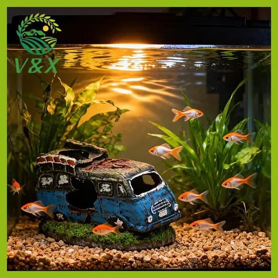 [Snowth] Ornamento De Aquário Em Formato De Carro , Com Furos Ocultos Para Peixes E Camarão , Decorações Paisagismo . [z