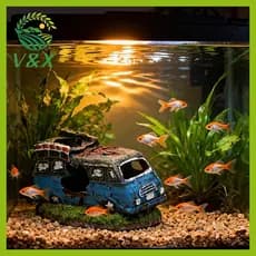 [Snowth] Ornamento De Aquário Em Formato De Carro , Com Furos Ocultos Para Peixes E Camarão , Decorações Paisagismo . [z