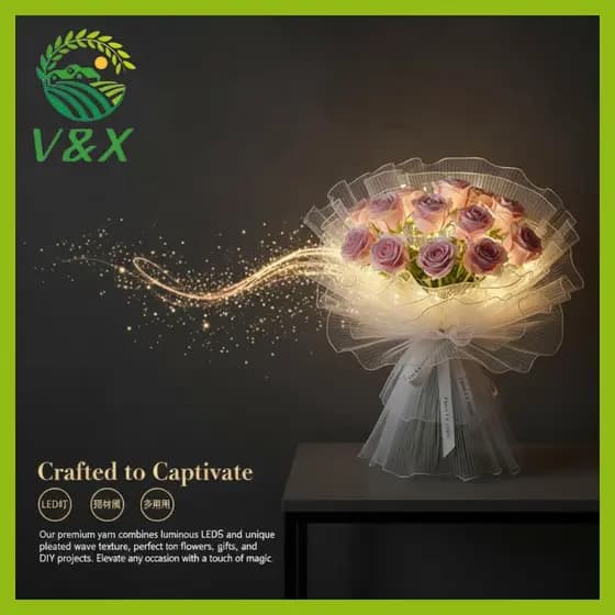 [Snowth] 2 Metros De Luz LED Buquê De Flores Papel De Embrulho Renda Malha Onda Fio Exclusivo Florista Paaging [zkm]