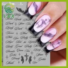 [Snowth] Letra Nail Stiers Branco 3D Asas De Anjo Alfabeto Padrão Decalques Mistos Para Arte De Manicure DIY E [zkm]