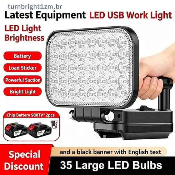 Lanterna LED De 3/4 De Polegada 120 W Bateria De Íon De Lítio Recarregável De 21 V Tocha Brilhante Alimentada Por USB Du