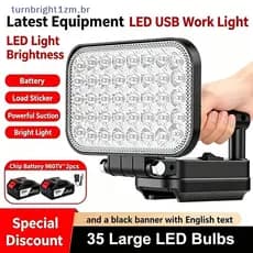 Lanterna LED De 3/4 De Polegada 120 W Bateria De Íon De Lítio Recarregável De 21 V Tocha Brilhante Alimentada Por USB Du