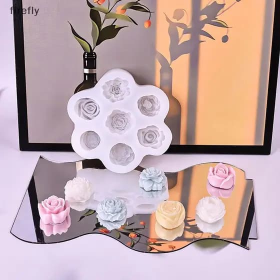[Firefly] Moldes De Silicone Para Flores 7 Em 1 3D Rosa Peônia Bolo De Chocolate Molde Assar Sabão Gesso Resina Artesana