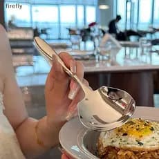 [Firefly] Colher Redonda De Cabeça Grande De Aço Inoxidável Rede Vermelha Dourada Jantar Cabo Longo Mexendo Colheres De