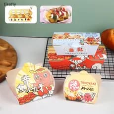 [Firefly] Caixa Takoyaki Premium 50 Unidades/pa De Paaging De Bola De Polvo Comida De Rua Japonesa Descartável Takeaway