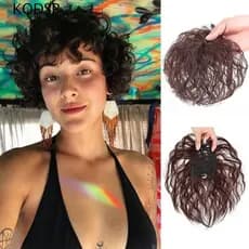 KODSP Cabeça Superior Peruca Bloco Para Perda De Cabelo Fofo Preto Aumentar O Volume Do Substituição Encaracolado Topper