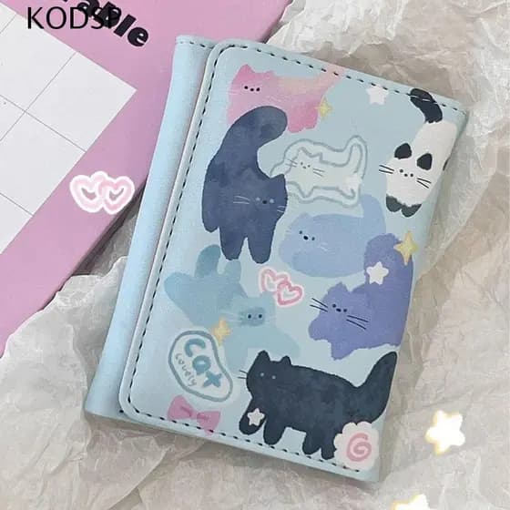 Carteira KODSP Graffiti Dog Cat , Curta De Três Dobras Com Slot Para Vários Cartões Estilo Coreano , Multifuncional