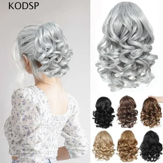 Extensões De Rabo De Cavalo Com Cordão KODSP , Extensão De Cabelo Peruca Encaracolado Curto Falso , Fofo