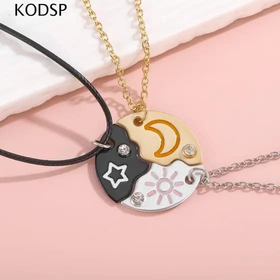 KODSP 3 Peças De Colar De Estrela De Sol E Lua , Criativo De Melhor Amigo Em Formato De Pizza Com Pingente De Liga De De