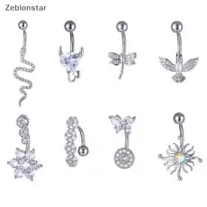 [Estrela] Anel De Umbigo De Cristal Em Forma De Animal Piercing De Barriga Aço Inoxidável Coração Curvo Barra Anéis Joia