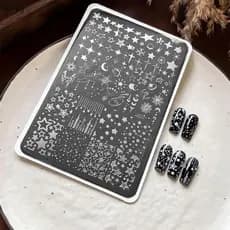 [seyij] 1 Pcs Desenhos Animados Lua Estrelas Placas De Carimbo De Unhas Modelo Retângulo Stencils Nail Art Stamp Placa D