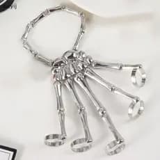 [seyij] Pulseira Punk Esqueleto Mão Osso Cinco Dedos Anel Ajustável De Halloween