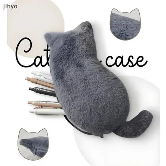 [jihyo] Bolsa De Caneta Em Formato De Gato De Pelúcia Kawaii Com Toque Suave E Armazenamento Multiuso Fofo