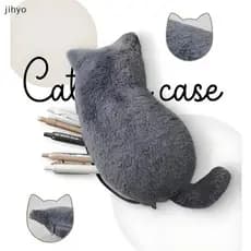 [jihyo] Bolsa De Caneta Em Formato De Gato De Pelúcia Kawaii Com Toque Suave E Armazenamento Multiuso Fofo