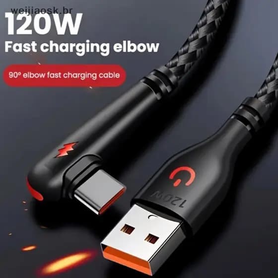 wei 120W De Carregamento Rápido USB Para Cabo C 90 ° Design Dobrado Adequado Huawei Honor Vivo br