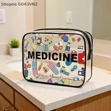 [RE] Bolsa De Cosméticos Para Medicamentos Feminina , Organizador De Viagem De Grande Capacidade , Fácil Limpeza , Higie