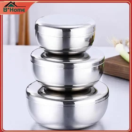 Tigela De Aço Inoxidável BHTH Arroz Grande Coreana Cozida Com Tampa Cozido No Vapor De Camada Única Para Crianças Talher