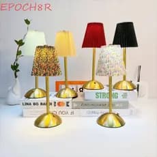 Lâmpada De Cabeceira Touch EPOCH8R , Mesa Plissada Com Sombra De Tecido Regulável , Luz Noturna LED De Carregamento USB