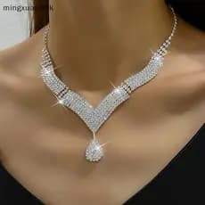 [mingxuan28k] 2 Peças De Strass Da Moda Nelaces Brincos Conjunto De Joias Acessórios De Casamento Feminino Presente BR