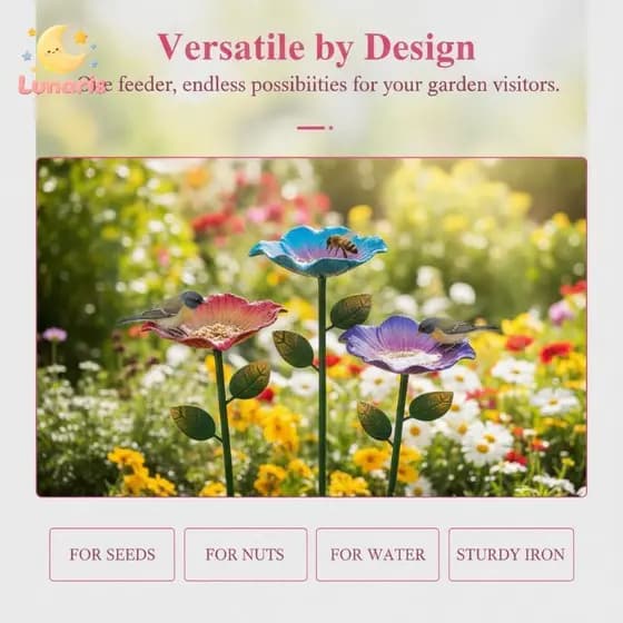 Lunaris Estaca De Jardim De Flores De Metal Feita À Mão Tigela De Água Para Pássaros E Banho De Abelhas Prova De Intempé