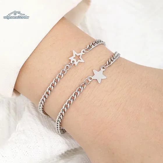 adyhome22vv 2 Peças Pulseira De Aço Inoxidável Versátil Simples Moda Unissex Personalidade Tendência Estrela Casal Acess