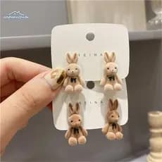 adyhome22vv Bonito Reunindo Pelúcia Coelho Urso Brincos Meninas Kawaii Animal Jóias br