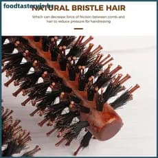 Escova Redonda Antiestática De Cerdas De Javali De Madeira FTTJ Para Modelagem De Cabelo E Volume BR