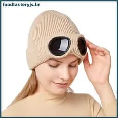 FTTJ Unissex Masculino Feminino Chapéu De Malha Com Óculos À Prova De Vento Inverno Mais Quente Gorros De Esqui Macio An