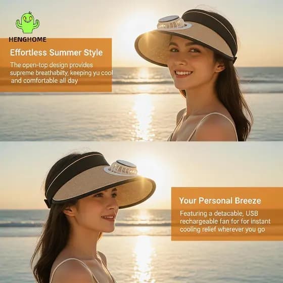 HENGHOME 2 Em 1 Ventilador De Refrigeração Chapéu De Sol Respirável Tampa De Proteção UV Com Viseira Ajustável Para Pesc