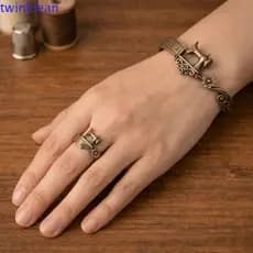Costura TWINKLEAN | Pulseira , De Punho Ajustável De Metal Vintage , Anel De Dedo Elegante Exclusivo Com Design Artesana