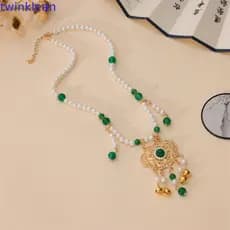 Colar TWINKLEAN Hanfu , Pingente De Bloqueio De Longevidade Com Borla Da Dinastia Tang , Gargantilha De Pérolas Estilo C