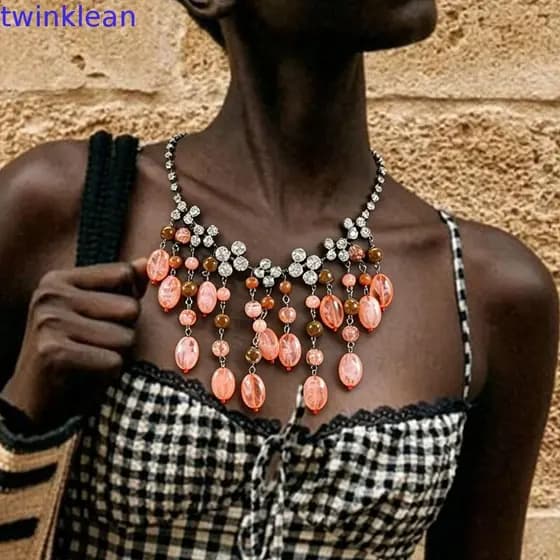 Brincos Geométricos TWINKLEAN , Colar De Borla Tecido Com Pingente De Corrente De Metal , Conjunto De Joias Femininas Ex