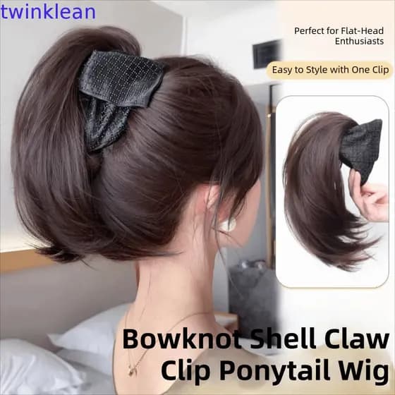 TWINKLEAN Bowknot Pony Tail Pedaço De Cabelo , Extensões Elegante Concha Garra Clipe Peruca De Rabo De Cavalo , Falso