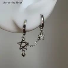 JIARN 1 Pcs Cor Prata Estrela Corrente Dupla Orelha Buraco Osso Prego Y2K Moda Hottie Brincos Para Mulheres Jóias .