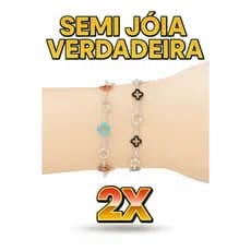 Kit de Pulseiras Virginia Trevo Banhado Prata 925 Garantia Unisex Presente de Natal