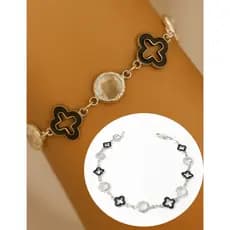 Pulseira Trevo Banho Prata 925 Grife Pedras