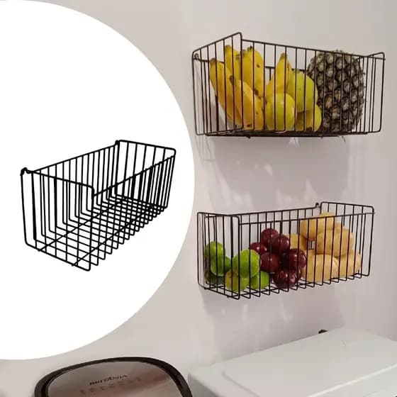 Cesto de Fruteira Cesto Organizador Multiuso 15x15x35cm Fruteira de Parede Cesto Aramado Modelo N04 Preto Cromado Branco