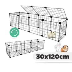 Cercado Pet para Porquinho da Índia 30x120cm Uso Duplo com Tela Aramada Teto ou Fundo Versátil e Expansível Branco Preto
