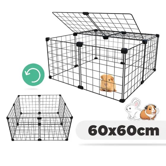 Cercado Pet para Porquinho da Índia Coelho Jabuti 60x60cm Uso Duplo Versátil Tela Aramada Teto e Fundo Expansível