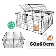 Cercado Pet para Porquinho da Índia Coelho Jabuti 60x60cm Uso Duplo Versátil Tela Aramada Teto e Fundo Expansível