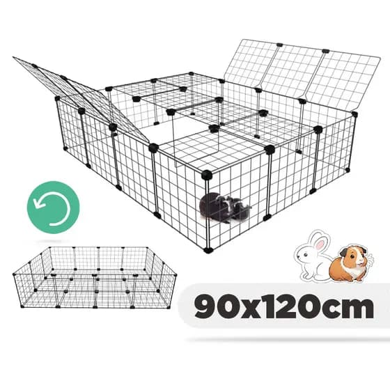 Cercado Porquinho da Índia Pet 90x120cm Uso Duplo com Tela Aramada Espaço Amplo Versátil e Expansível Branco ou Preto
