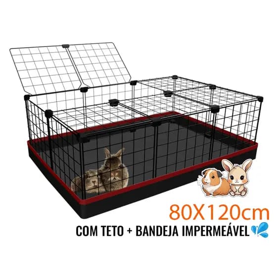 Cercado com Teto 80x120 Gaiola para Roedores Jabuti Porquinho da Índia Coelho com Tapete Impermeável