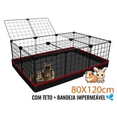 Cercado com Teto 80x120 Gaiola para Roedores Jabuti Porquinho da Índia Coelho com Tapete Impermeável