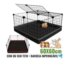Cercado para Porquinho da Índia 60x60cm com ou sem Teto Configurável + Bandeja Higiênica Impermeável de Tecido