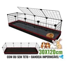 Cercado Porquinho Índia 30x120cm com Bandeja Tecido Impermeável Coelho Jabuti Telas Aramadas com ou sem Teto