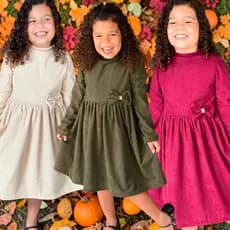 VESTIDO INFANTIL PRINCESA VELUDO MANGA LONGA COM LAÇO MENINA 1 A 12 ANOS