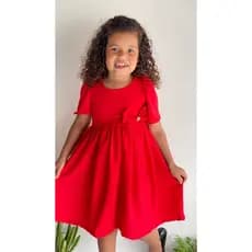 vestido juvenil menina vermelho NATLAL  com manga  Igreja festa moda  evangelica