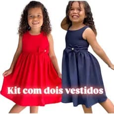 KIT COM  DOIS VESTIDOS INFANTIL MENINA RODADO PARA FESTAS ANIVERSARIO CASAMENTO FORMATURAS IGREJAS TEIDO LEVE PAR VERÃO