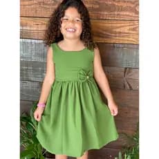 VESTIDO INFANTIL MENINA VERDE MILITAR CREPE DUNAS PERFEITO PARA O VERÃO